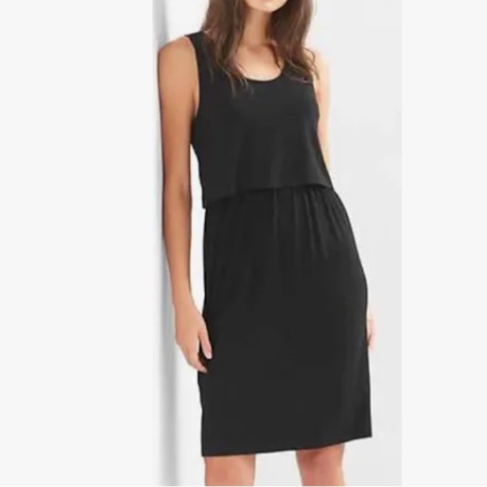 GAP Maternity Layered Nursing Dress stretch jersey black sz S